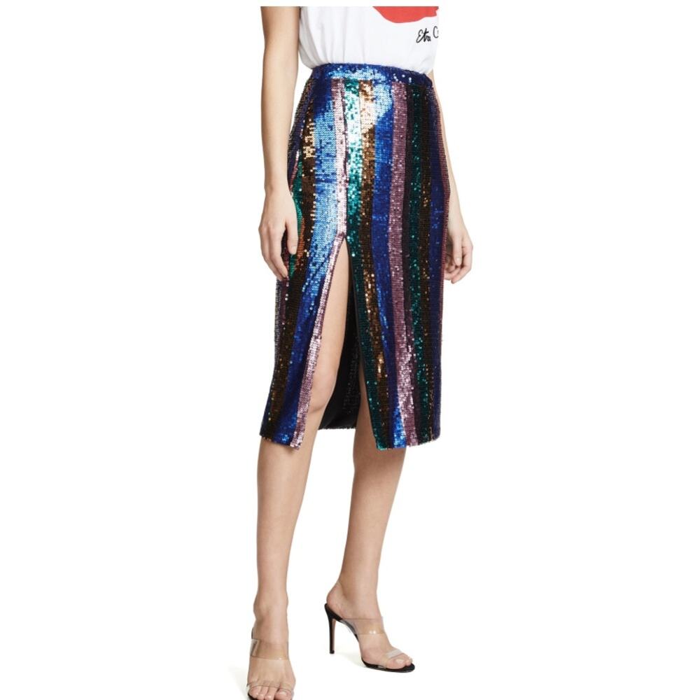 EUC Valencia & Vine Multicolor Sequin Striped Pencil Skirt M - Picture 2 of 10